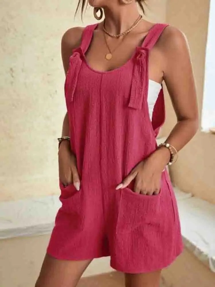 Carsen Sleeveless Linen-Blend Playsuit with Pockets