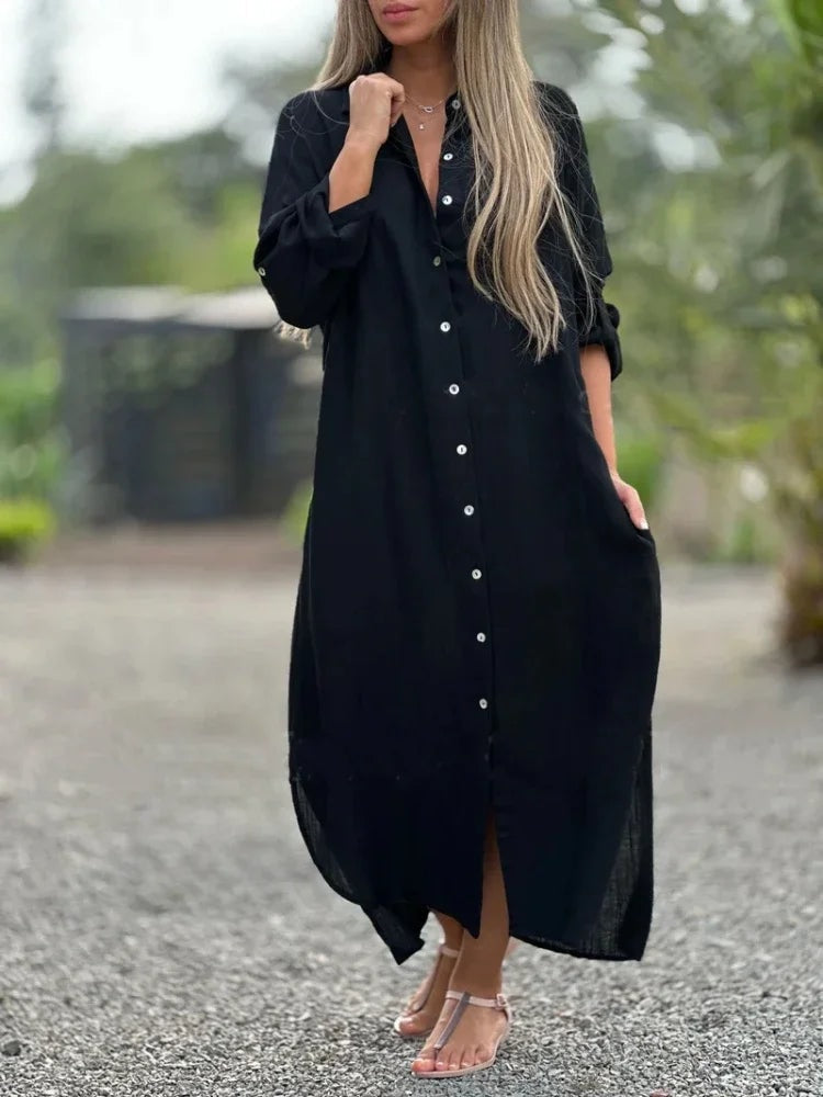 Roberta Button-Down Shirt-Style Maxi Dress for Women