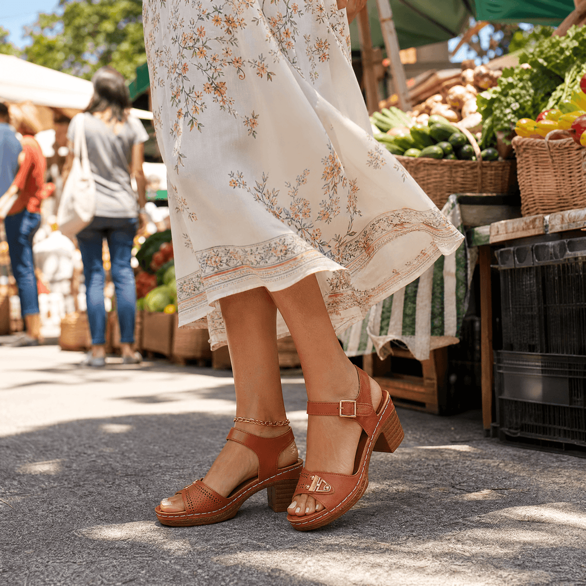 Women's Cushioned Block Heel Sandals with Buckle Ankle Strap