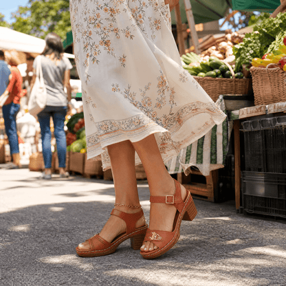 Women's Cushioned Block Heel Sandals with Buckle Ankle Strap