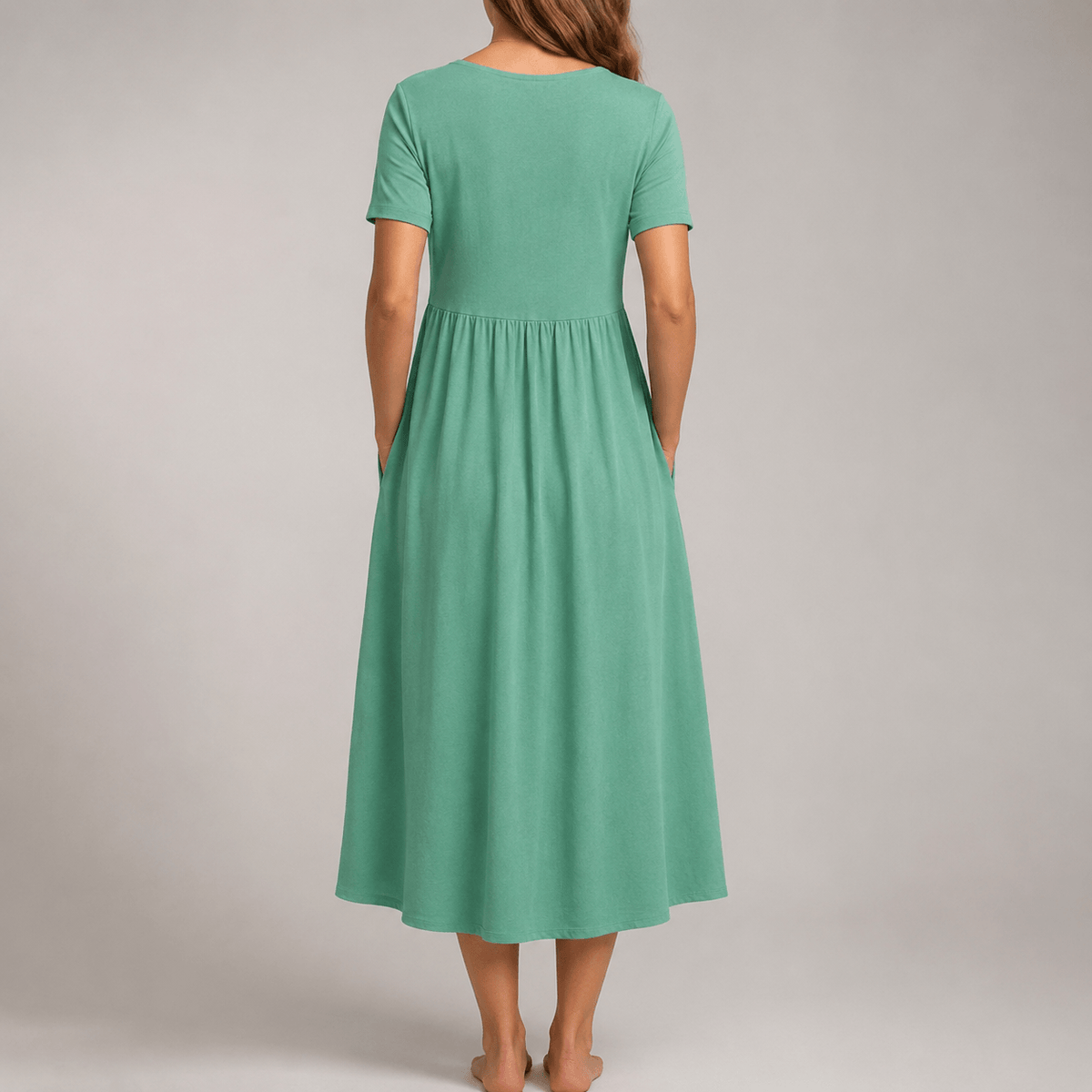 Villefranche Crossover V-Neck Jersey Knit A-Line Women's Midi Dress with Pockets