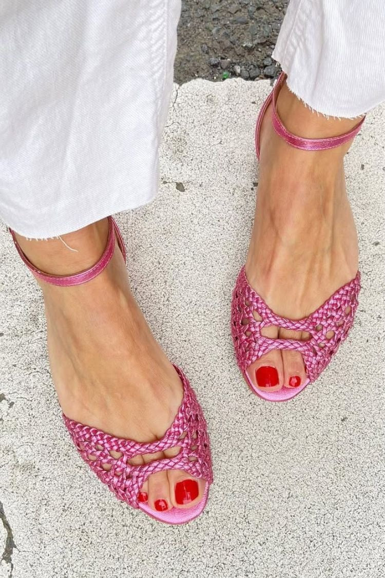Isadora Woven Faux Leather Ankle-Strap Cushioned Sandals for Women