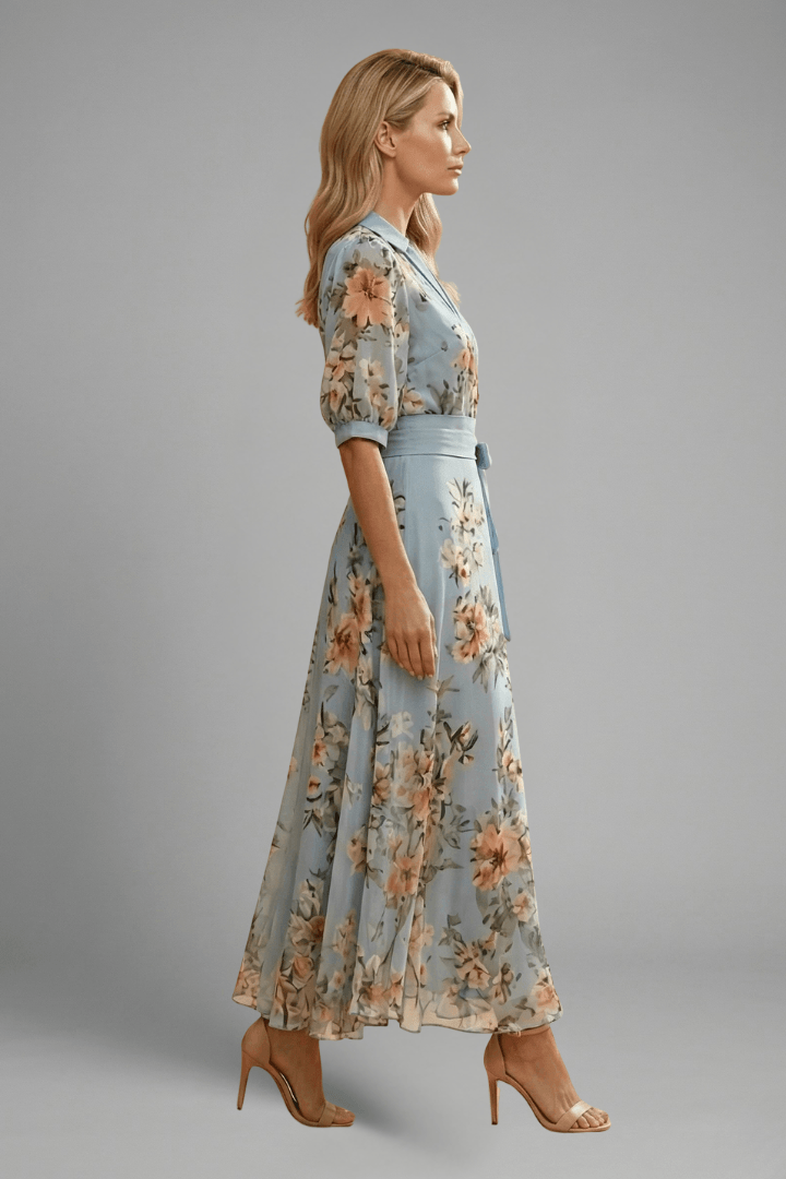 Elena Whitmore Floral Wrap Maxi Dress with Waist Tie
