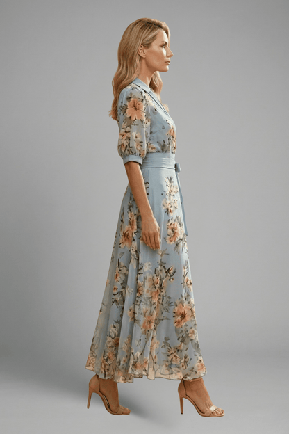 Elena Whitmore Floral Wrap Maxi Dress with Waist Tie