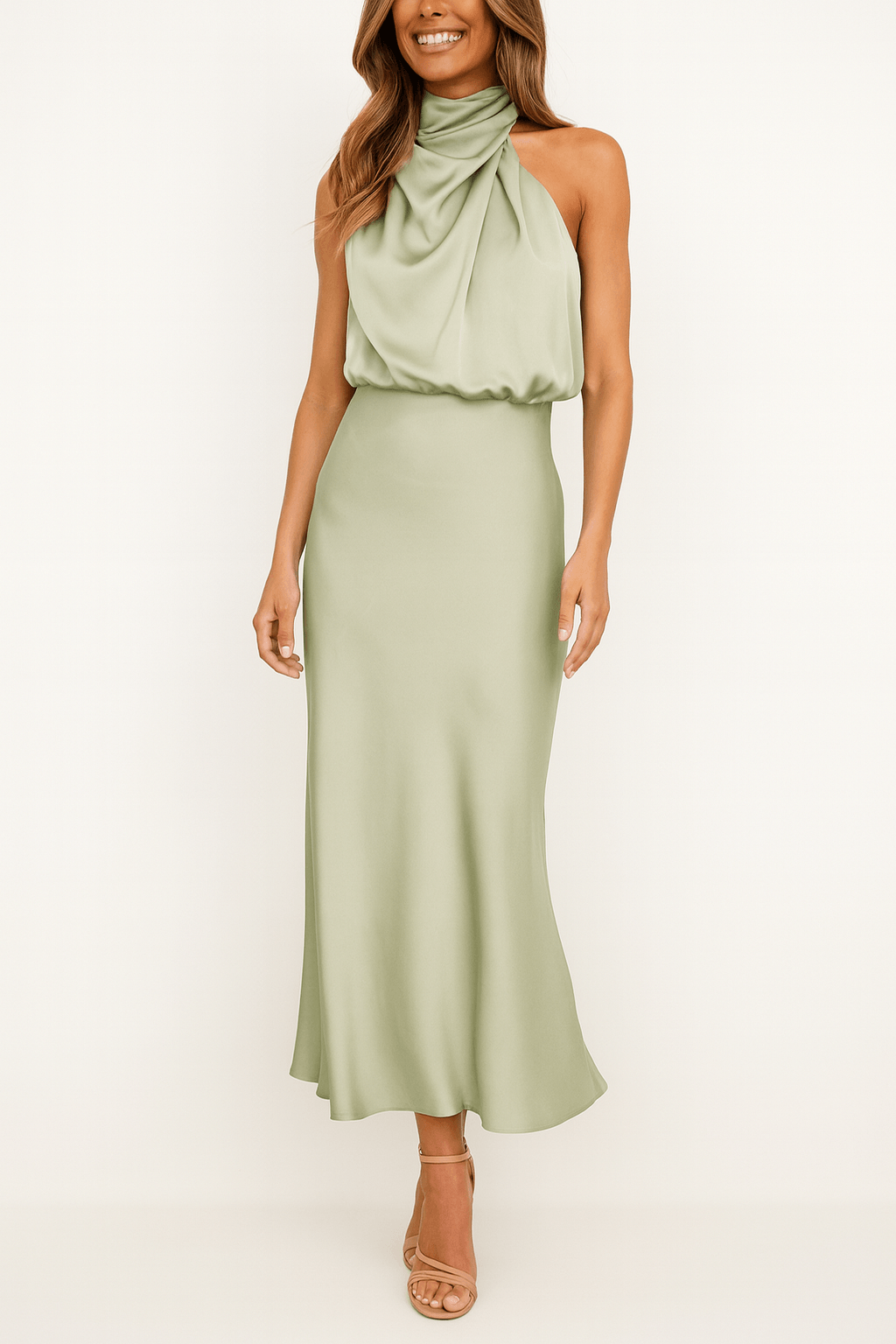 Aurora Bellini Satin Midi Dress for Elegant Christmas Dress Occasions