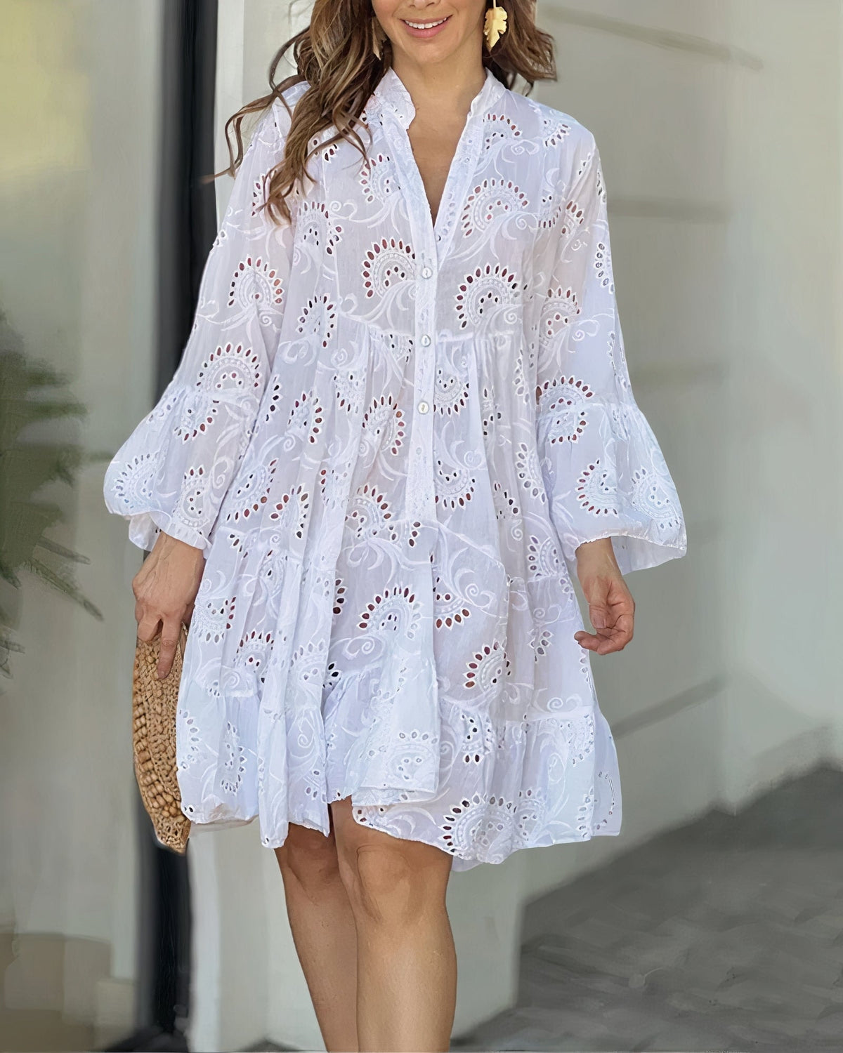 Lucy Embroidered Eyelet Cocktail Mini Summer Dress in Polyester
