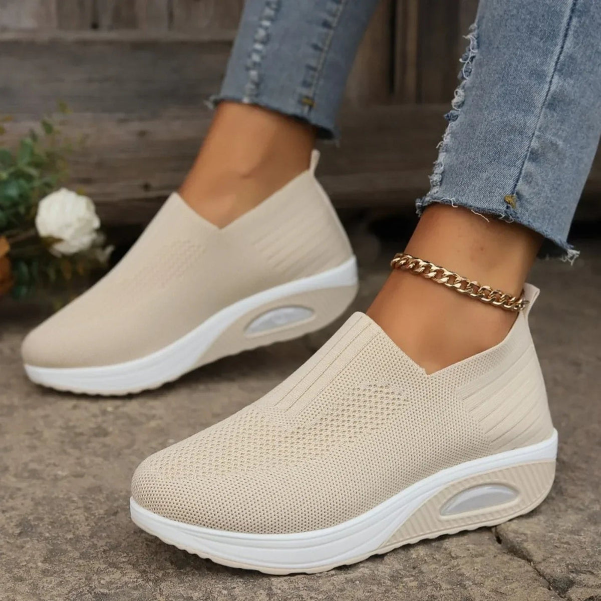 Orthopedic Wedge Slip-On Sneakers with Stretch Mesh Upper and Air Cushion Sole