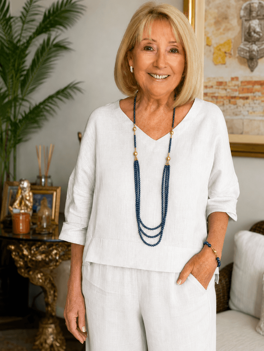 Bella Relaxed Cotton Linen Top with Rolled-Up Sleeves for Women