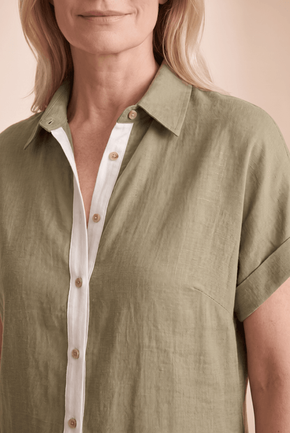 Women's Button-Front Linen Blend Summer Shirt Dress