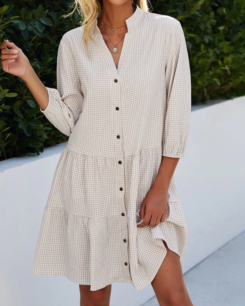 Cressida Checkered Tiered Summer Dress with Button Details