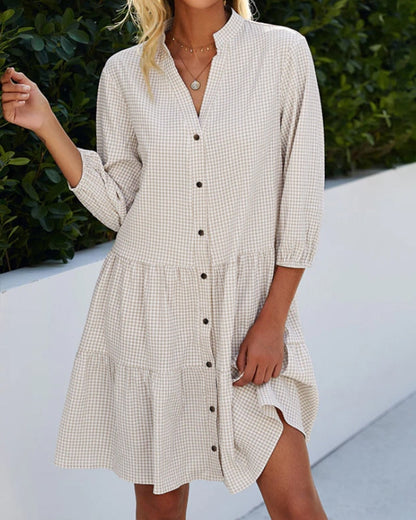 Cressida Checkered Tiered Summer Dress with Button Details