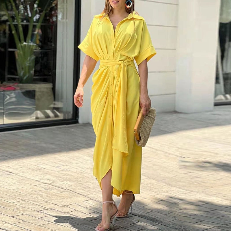 Veronica Floral Midi Shirt Dress with Tie Waist and Button-Down Front