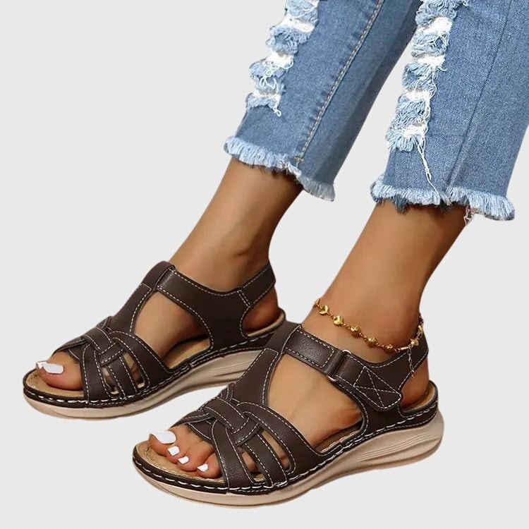 Dakota Open-Toe Wedge Sandals with Woven Front Straps and Adjustable Ankle Closure