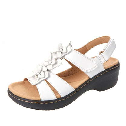 Sandie Comfortable Orthopedic Wedge Sandals with Floral Detail and Adjustable Straps