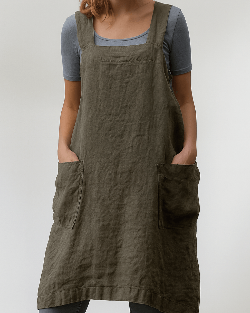 Cotton Linen Summer Pinafore Dress with Pockets for Women