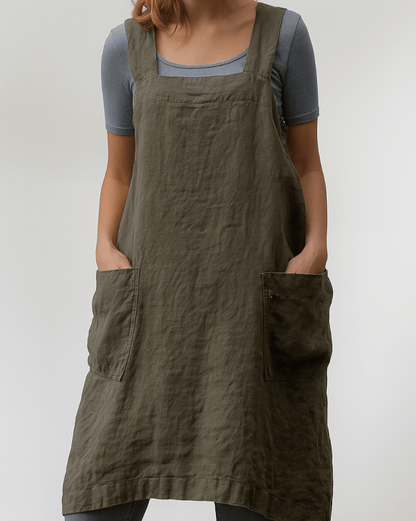 Cotton Linen Summer Pinafore Dress with Pockets for Women