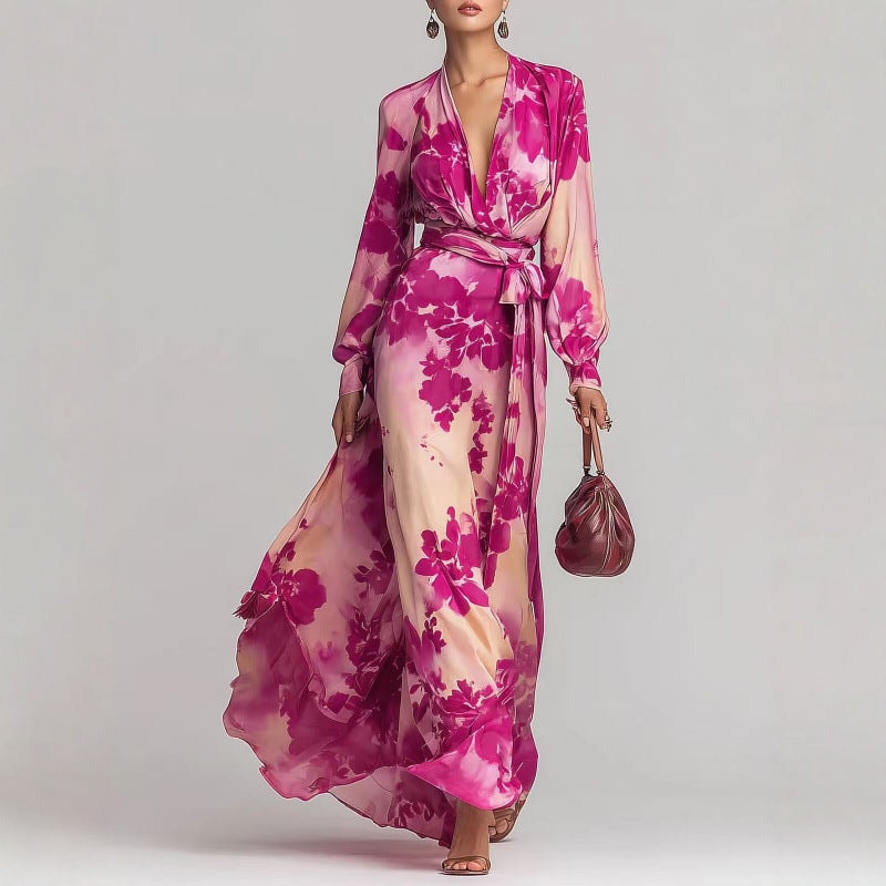 Aurora Sinclair Floral Chiffon Wrap Maxi Dress for Women