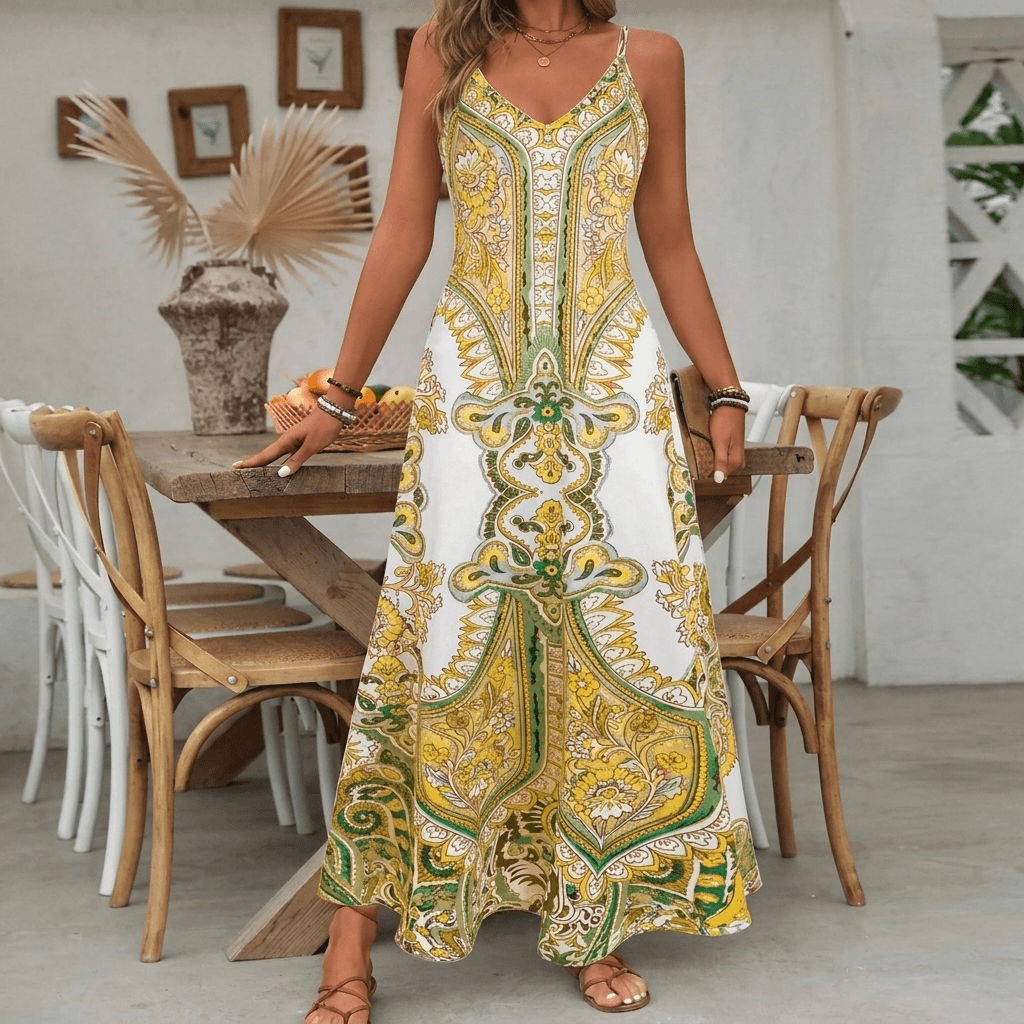 Women's Paisley Print Boho Maxi Summer Dress