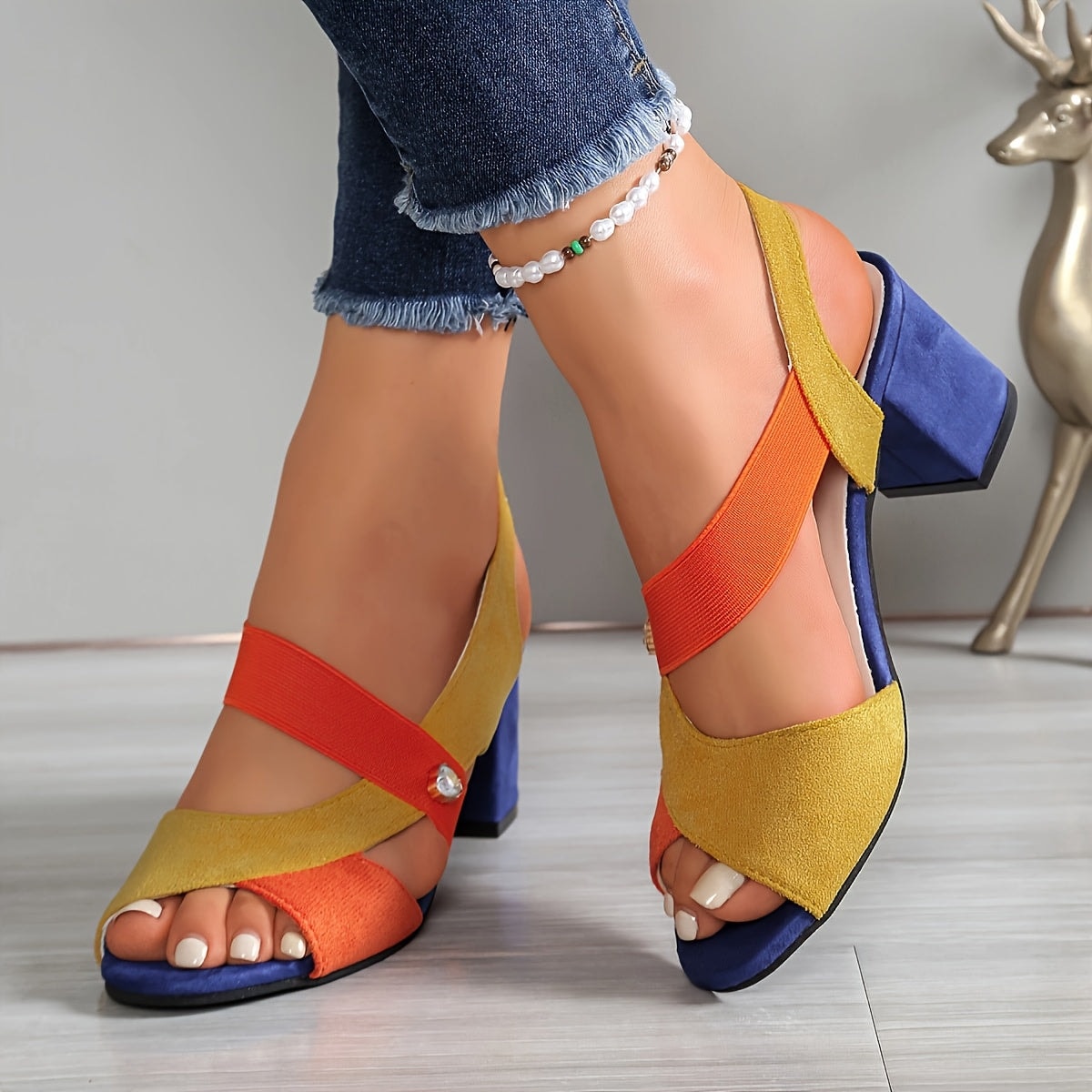 Elara Block Heel Sandals with Crossed Straps for Women's Comfort Shoes