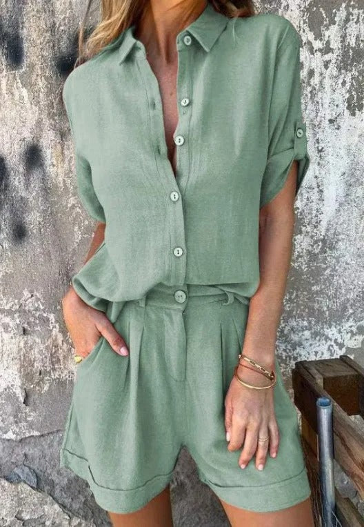 Jamie Relaxed-Fit Long Sleeve Blouse and Shorts Set