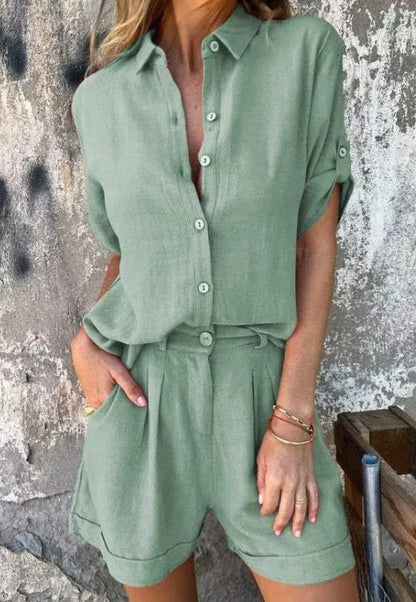Jamie Relaxed-Fit Long Sleeve Blouse and Shorts Set