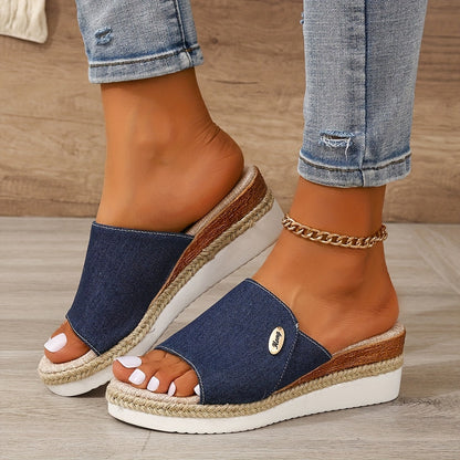Marina Beckett Woven Espadrille Platform Wedge Sandals with Open Toe