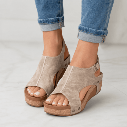 Women's Cushioned Cork Wedge Sandals with Slingback Strap