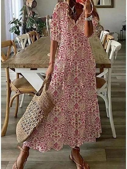 Joanne Tassel-Tie Ikat Print Cotton Blend Women's Midi Dress with Tummy Coverage