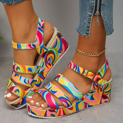 Piper Ashworth Multicolour Wedge Platform Sandals with Ankle Strap