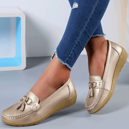 Grace Women's Comfort Leather Loafer Shoes with Tassel Detail