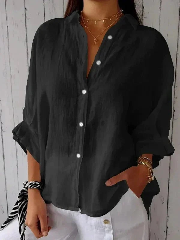 Amélie Rousseau | Women's Relaxed Linen Long-Sleeve Blouse