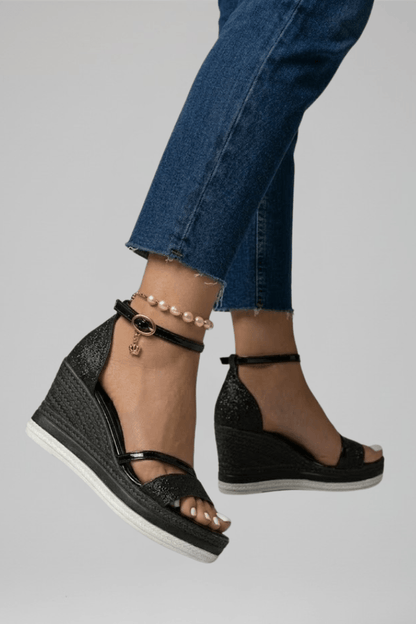 Women's Cushioned Wedge Sandals with Ankle Strap and Platform Sole
