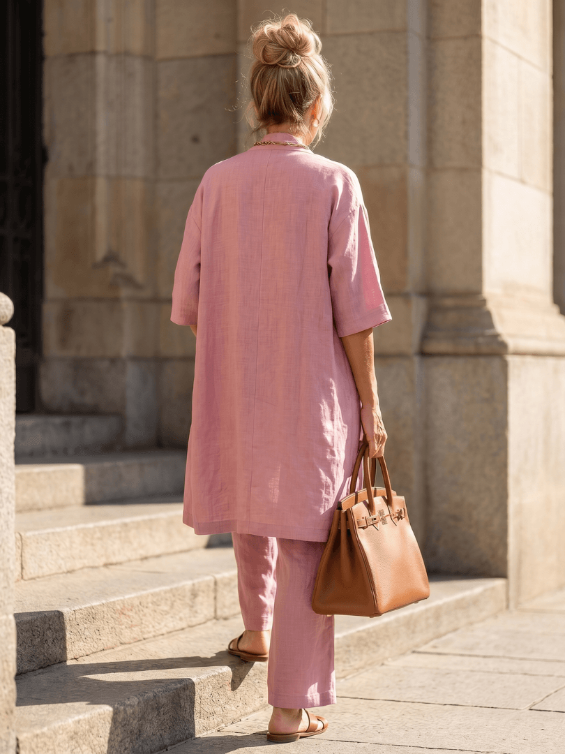 Linen Wide-Leg Pant and Duster Jacket Women's Two-Piece Co-Ord Set