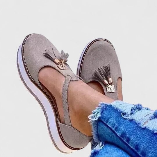 Kelsea Orthopedic Platform Sandals with Ankle Strap and Tassel Detail