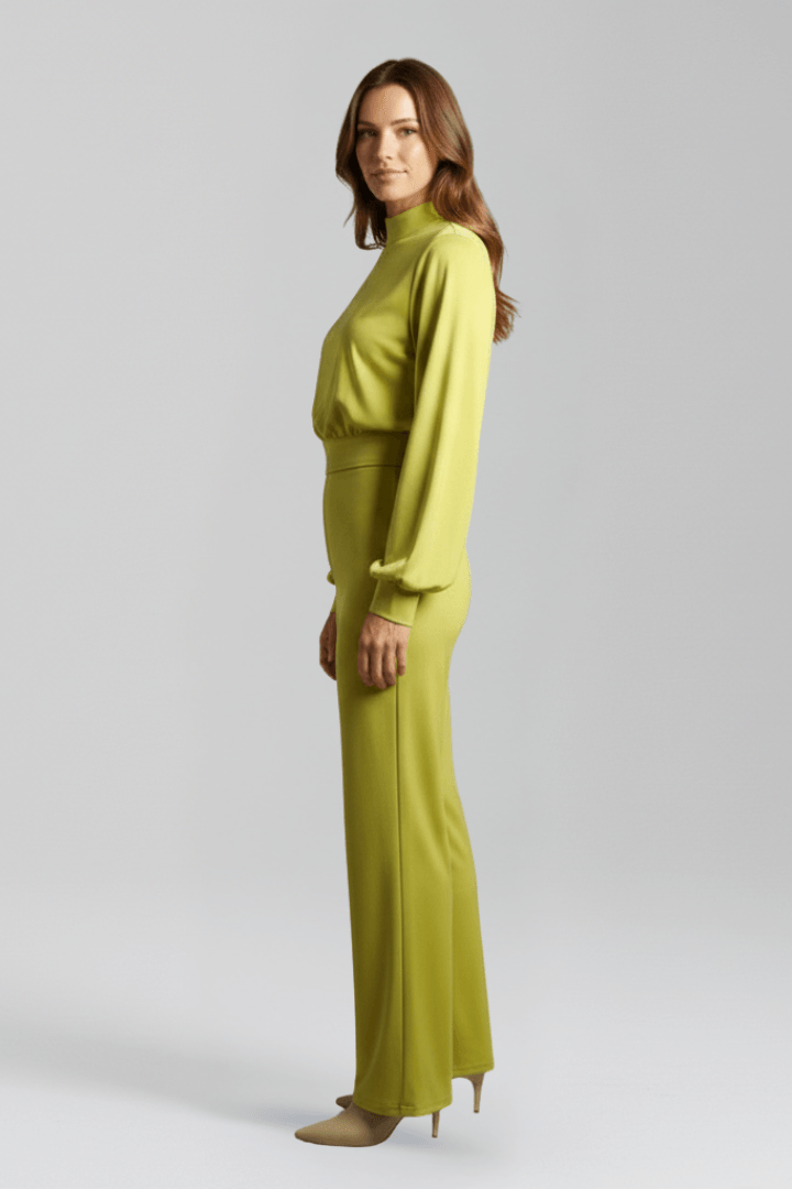 Women's Mock Neck Wide-Leg Linen Jumpsuit with Balloon Sleeves