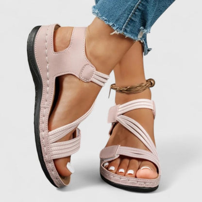 Delvaine Orthopedic Wedge Sandals with Open Toe and Adjustable Elastic Straps