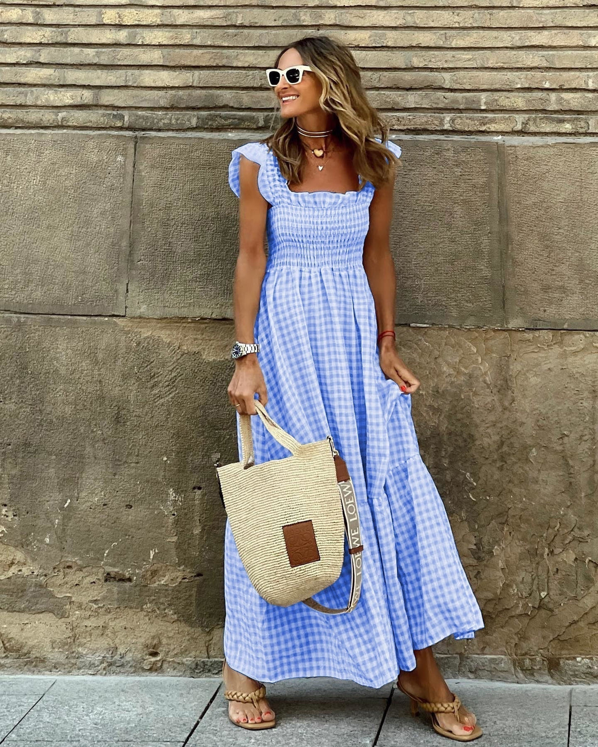 Francesca Flutter Sleeve Maxi Dress with Smocked Bodice
