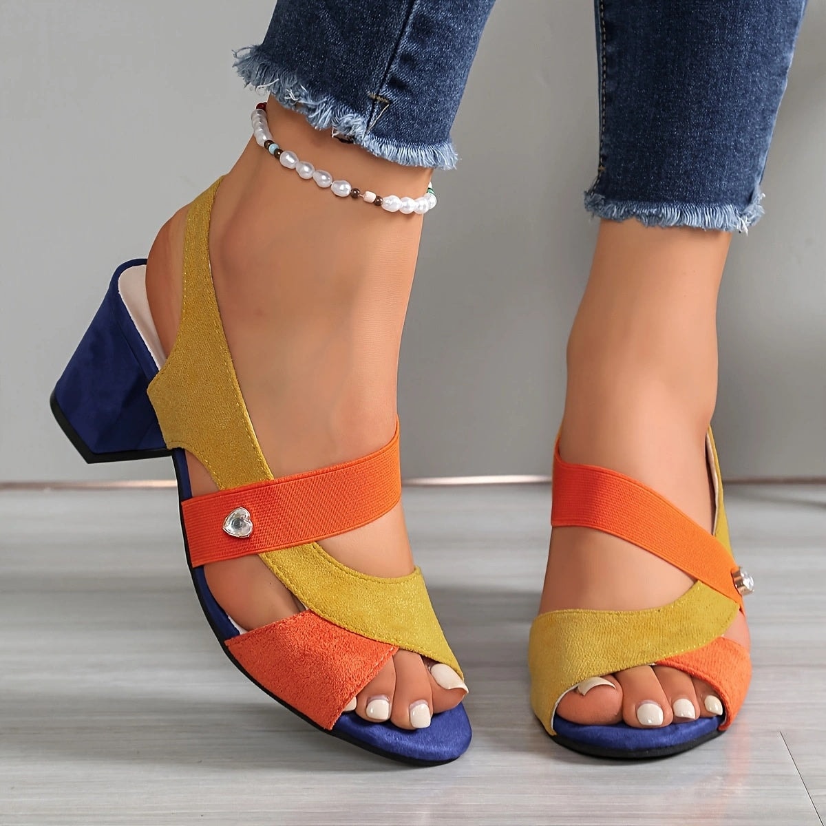 Elara Block Heel Sandals with Crossed Straps for Women's Comfort Shoes