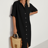 Button-Down Linen Shirt Summer Midi Dress with Collar for Women