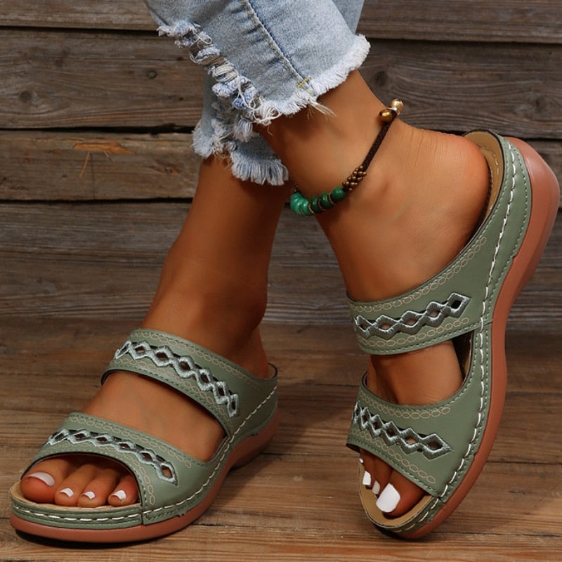 Women's Wedge Slide Sandals with Cushioned Comfort Sole