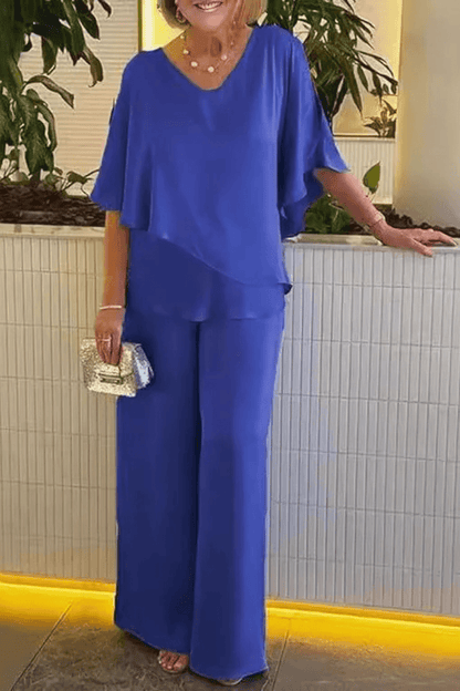 Hannah Sullivan Flowy Chiffon Blouse and Wide-Leg Pants Co-ord Set