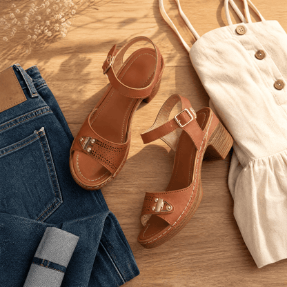 Women's Cushioned Block Heel Sandals with Buckle Ankle Strap