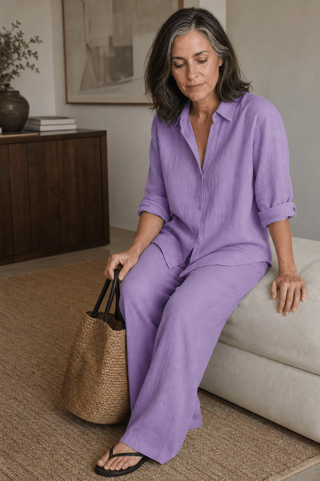 Women's Linen Shirt and Wide-Leg Tailored Trouser Two-Piece Set
