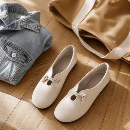 Sollea Suede Slip-On Flats with Cushioned Sole and Rope Bow