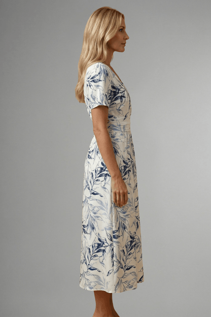Floral Print V-Neck Midi Dress with Flutter Sleeves for Women