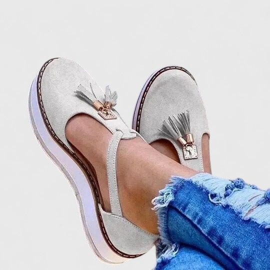 Kelsea Orthopedic Platform Sandals with Ankle Strap and Tassel Detail