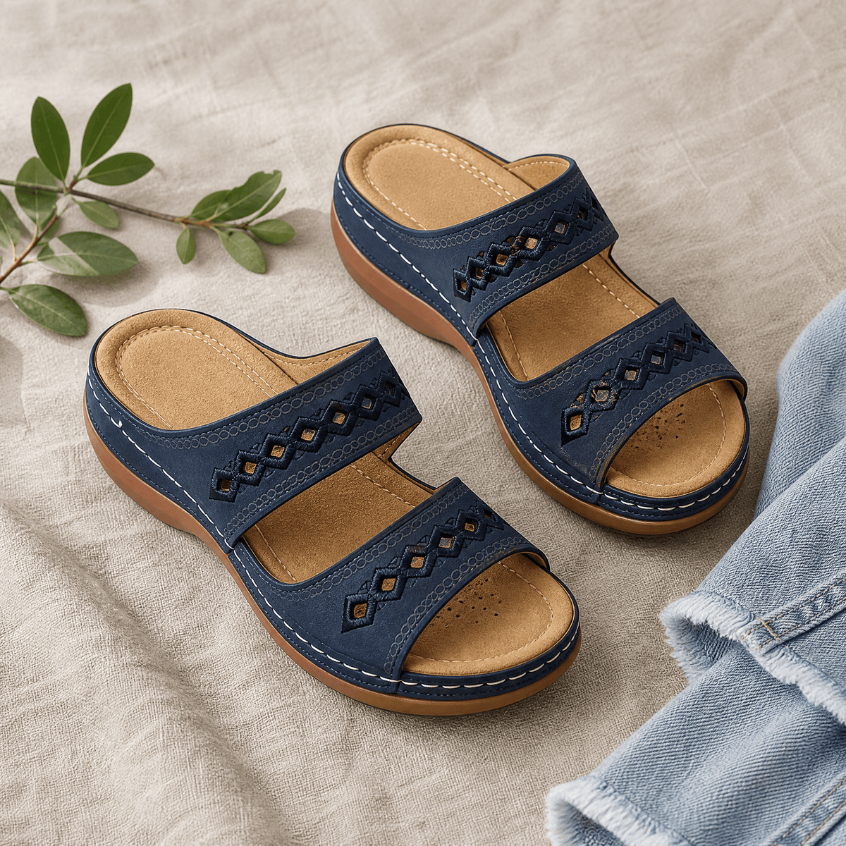 Women's Cushioned Wedge Sandals with Arch Support Footbed