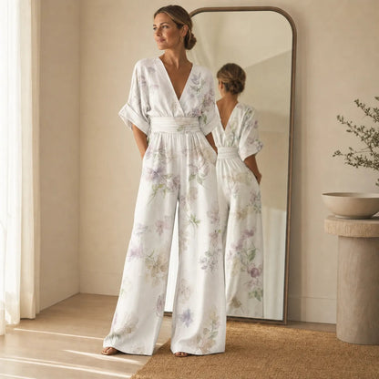 Solene Floral Print Wide-Leg Jumpsuit with Cinched Waist for Women