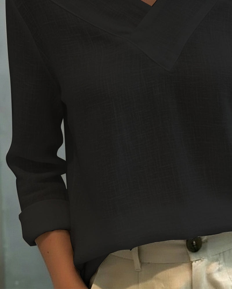 Vera Asymmetric V-Neck Linen-Look Top with Cold Shoulder Detail for Summer