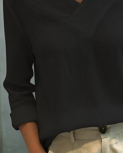 Vera Asymmetric V-Neck Linen-Look Top with Cold Shoulder Detail for Summer